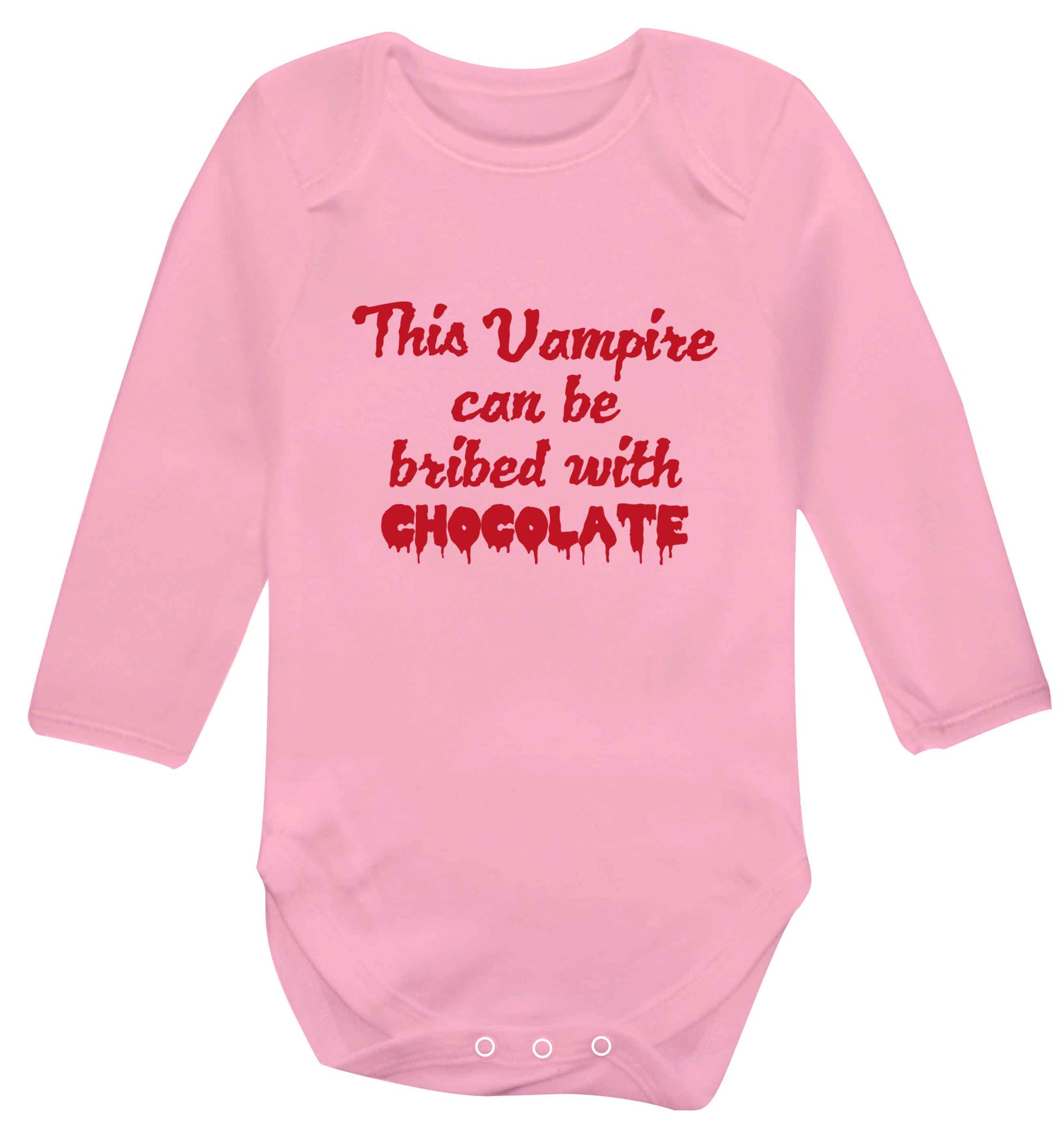 This vampire can be bribed with chocolate baby vest long sleeved pale pink 6-12 months