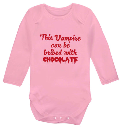 This vampire can be bribed with chocolate baby vest long sleeved pale pink 6-12 months