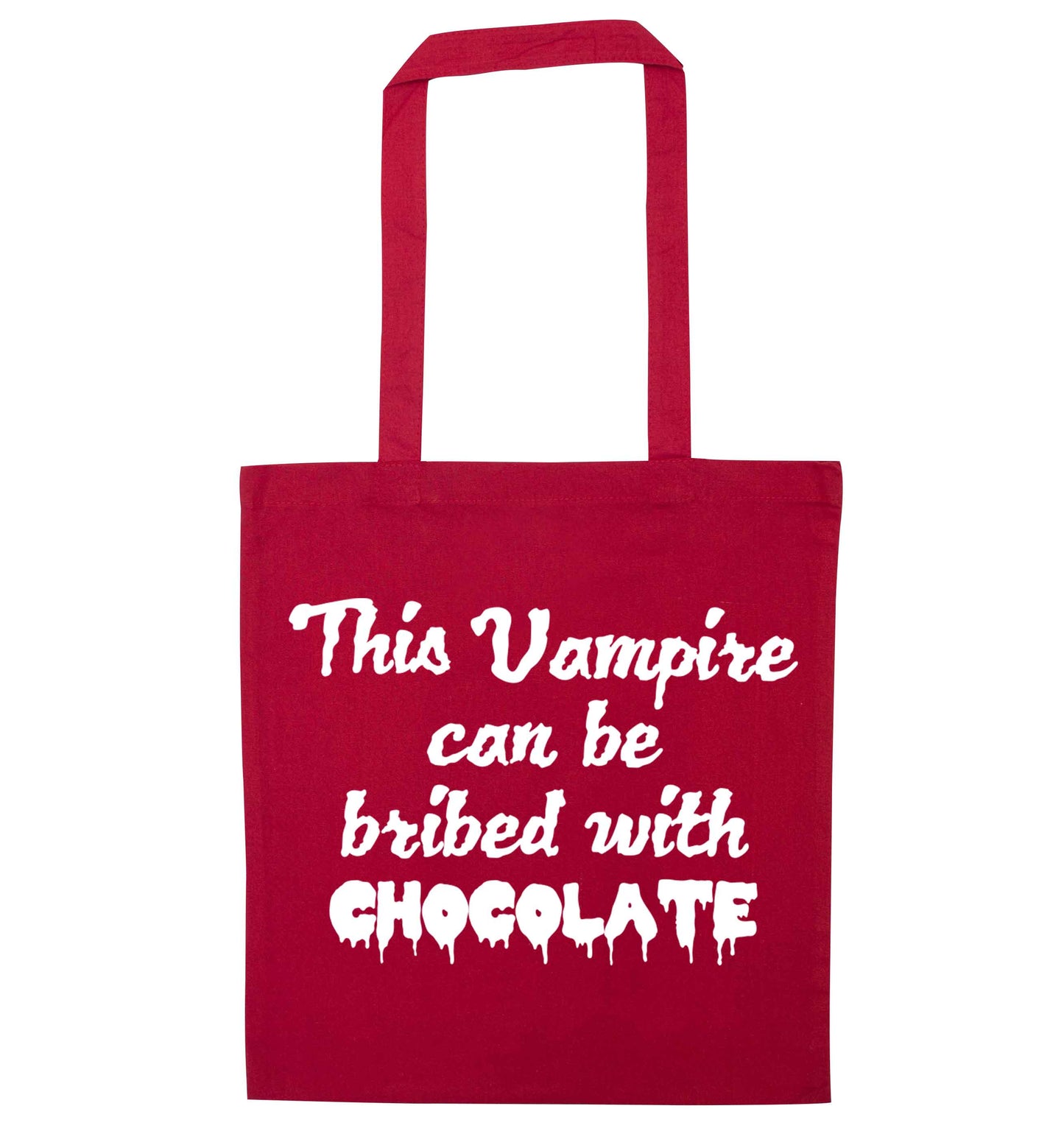 This vampire can be bribed with chocolate red tote bag