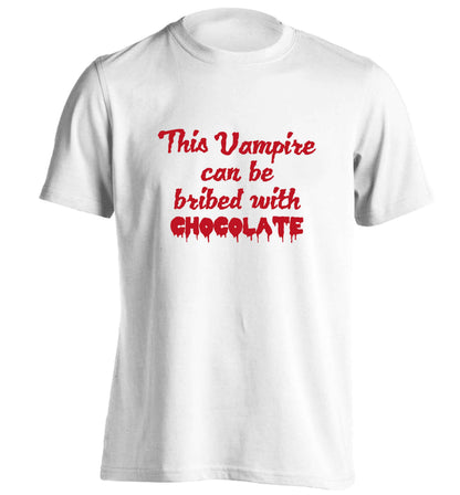 This vampire can be bribed with chocolate adults unisex white Tshirt 2XL