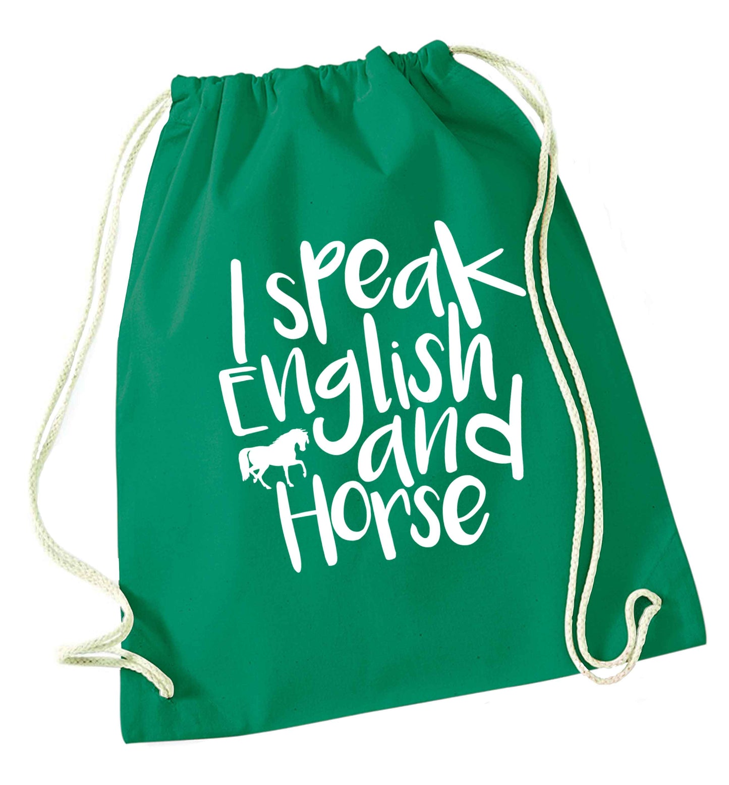 I speak English and horse green drawstring bag