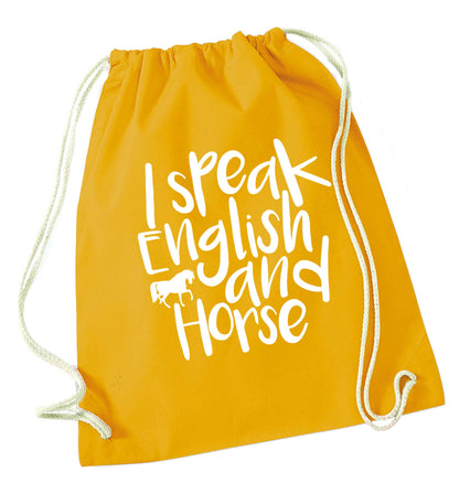 I speak English and horse mustard drawstring bag
