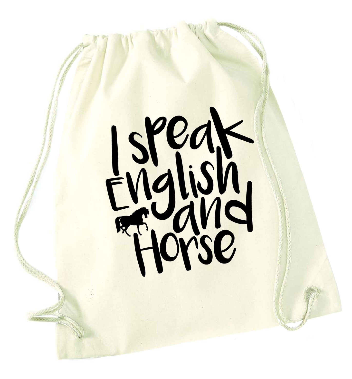 I speak English and horse natural drawstring bag