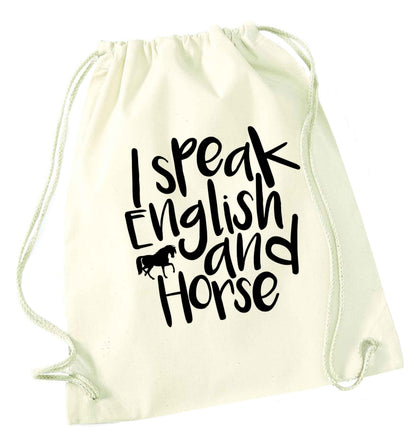 I speak English and horse natural drawstring bag