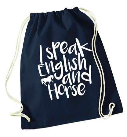 I speak English and horse navy drawstring bag