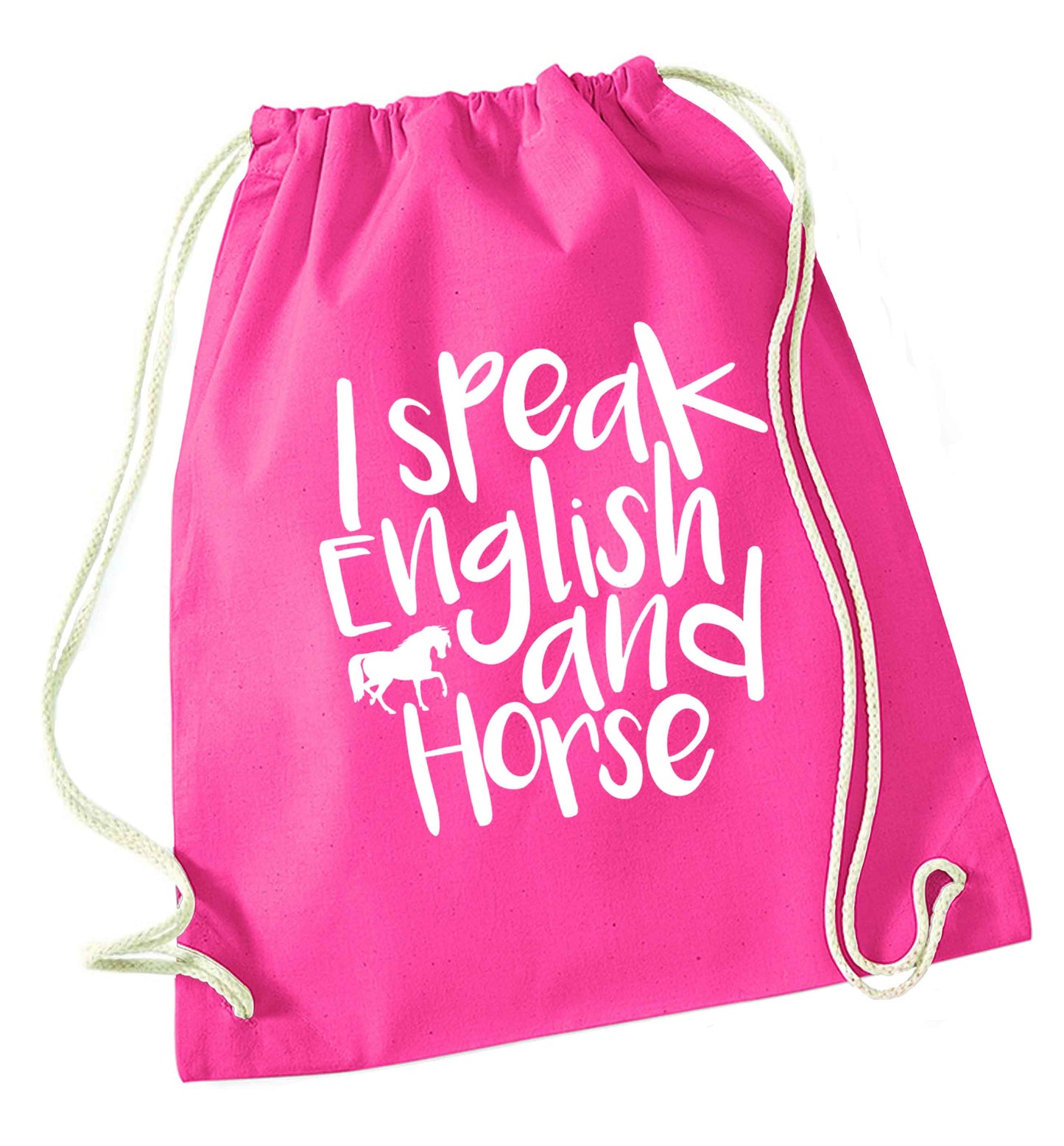I speak English and horse pink drawstring bag