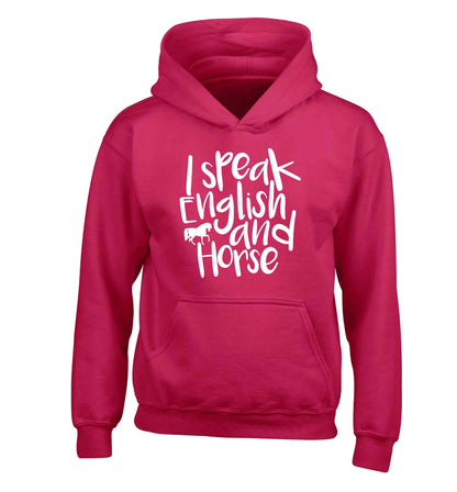 I speak English and horse children's pink hoodie 12-13 Years