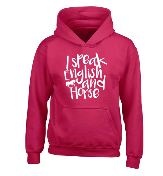 I speak English and horse children's pink hoodie 12-13 Years