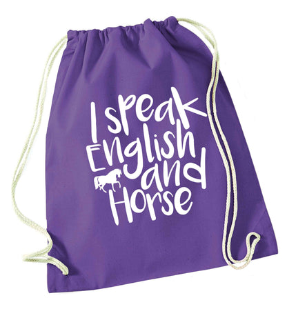 I speak English and horse purple drawstring bag