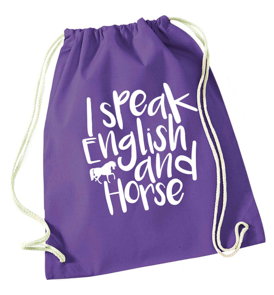 I speak English and horse purple drawstring bag