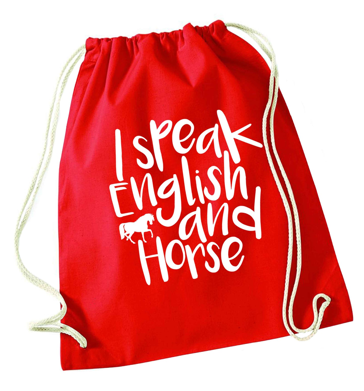 I speak English and horse red drawstring bag 