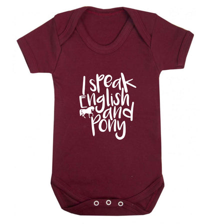 I speak English and pony baby vest maroon 18-24 months