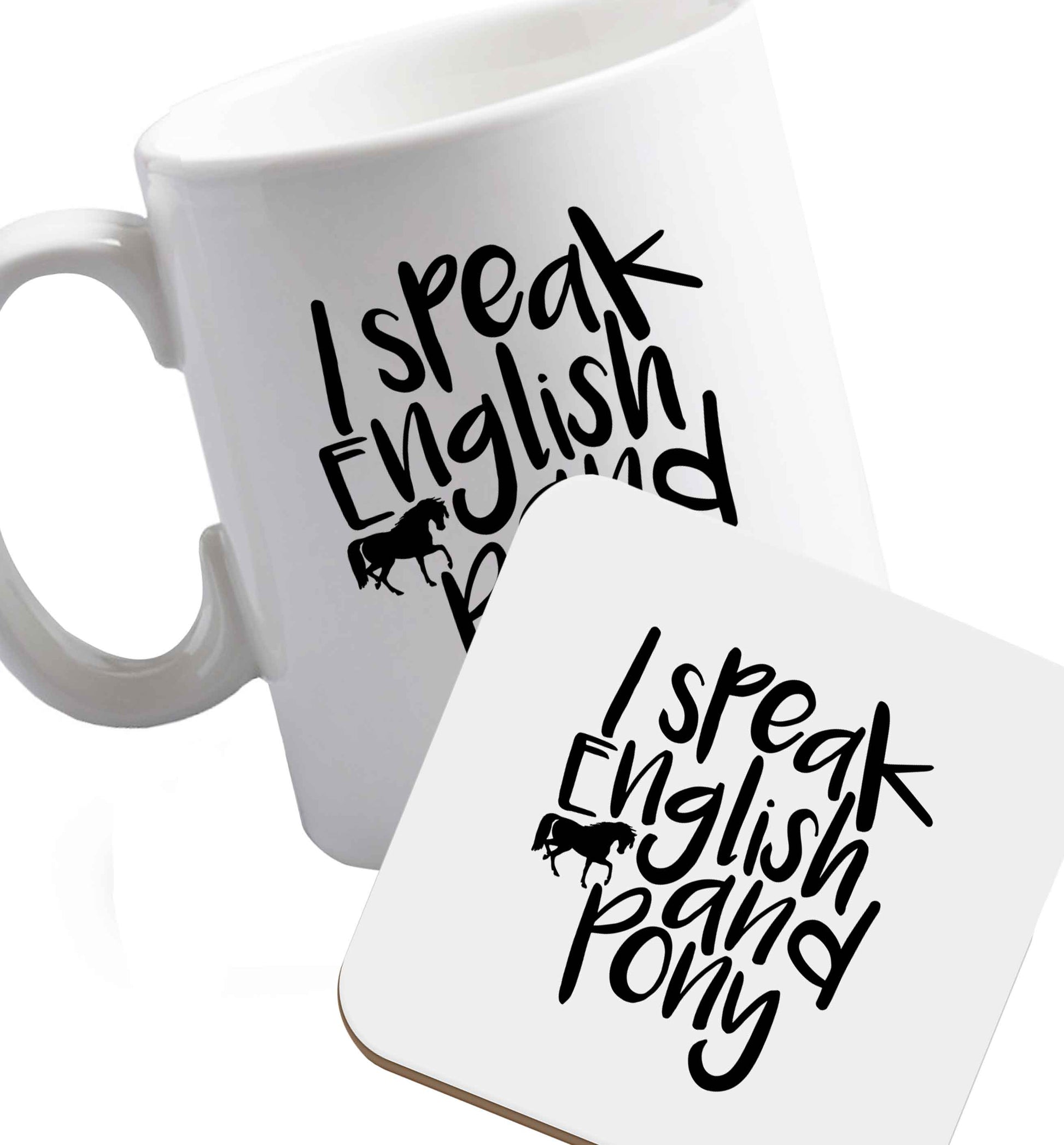 10 oz Favourite Type Pan Pancake ceramic mug and coaster set right handed