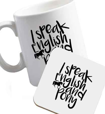 10 oz Favourite Type Pan Pancake ceramic mug and coaster set right handed