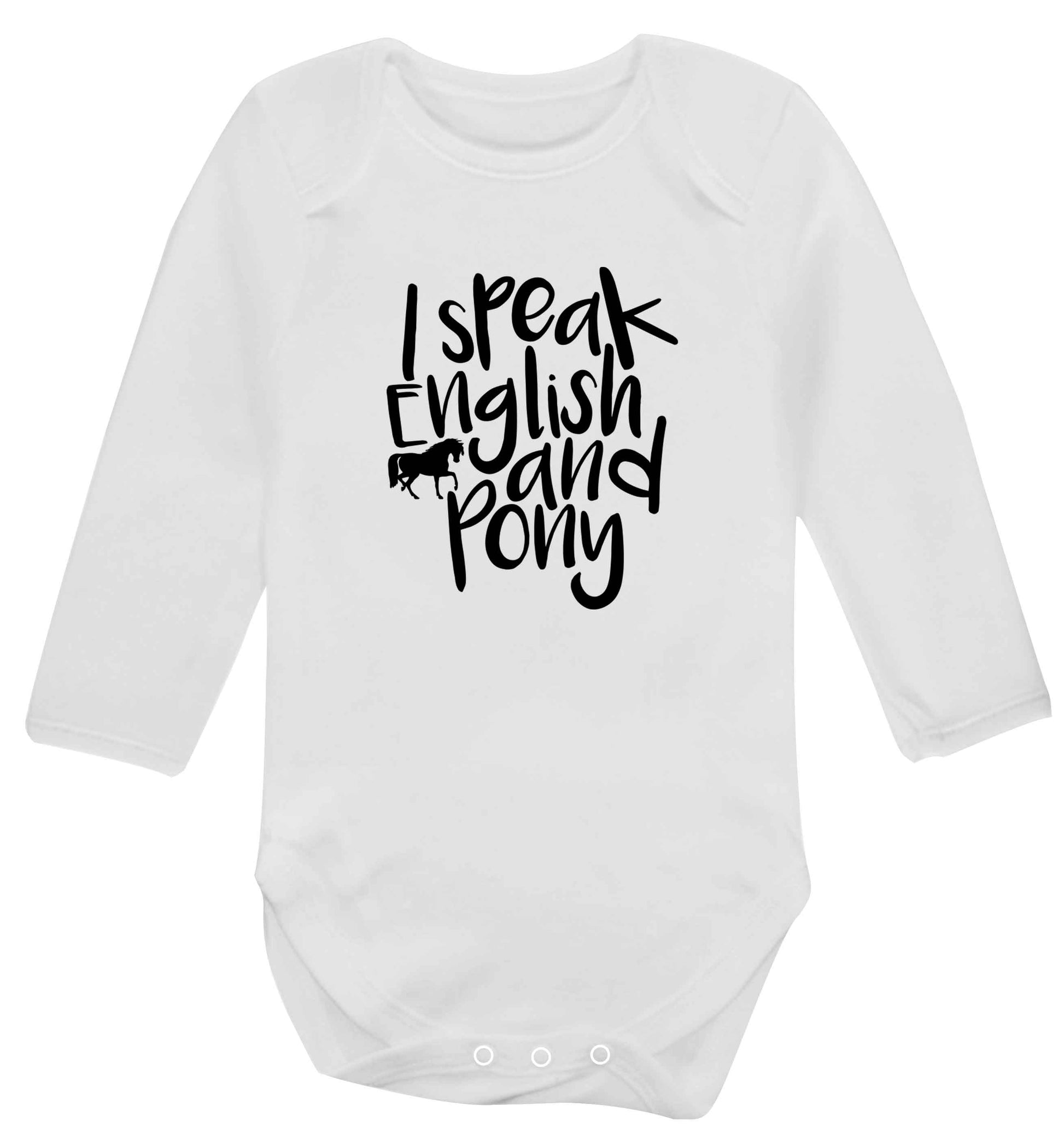 I speak English and pony baby vest long sleeved white 6-12 months