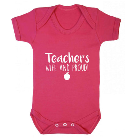 Teachers wife and proud baby vest dark pink 18-24 months