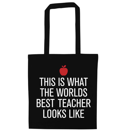 This is what the worlds best teacher looks like black tote bag