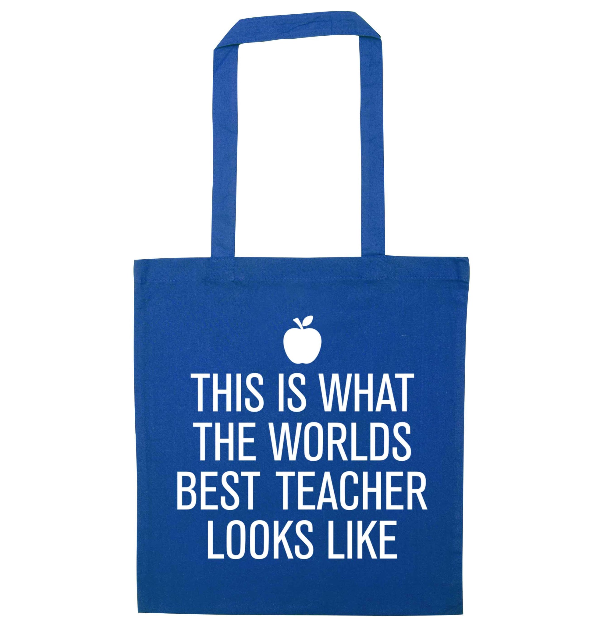 This is what the worlds best teacher looks like blue tote bag