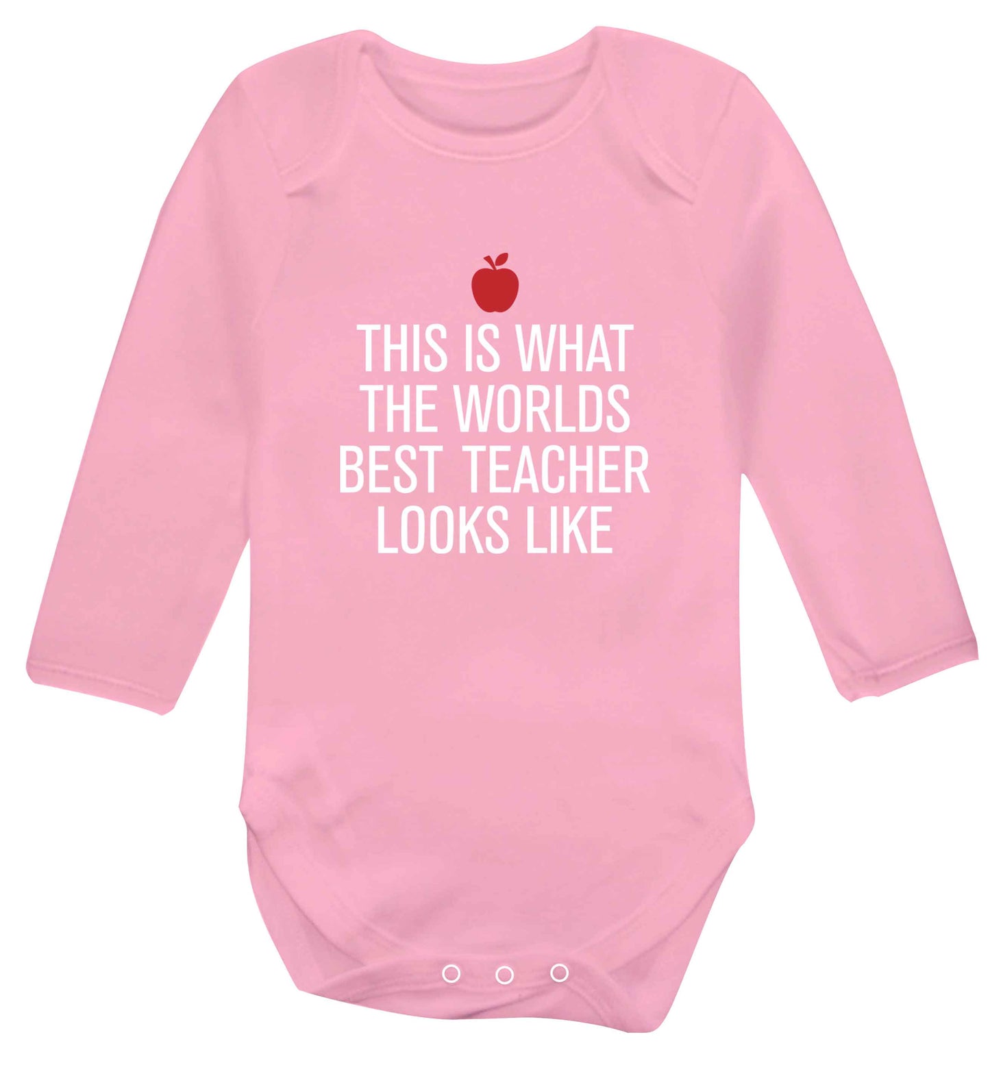 This is what the worlds best teacher looks like baby vest long sleeved pale pink 6-12 months
