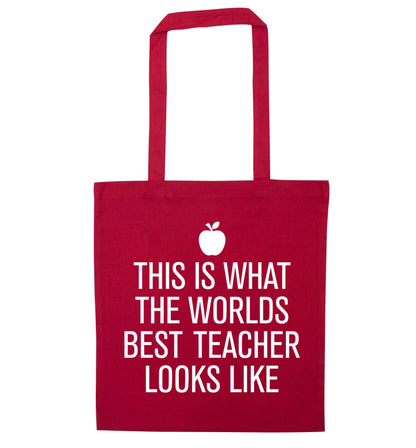 This is what the worlds best teacher looks like red tote bag