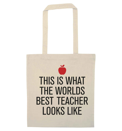 This is what the worlds best teacher looks like natural tote bag