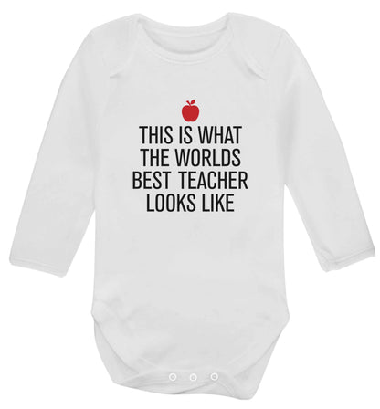 This is what the worlds best teacher looks like baby vest long sleeved white 6-12 months