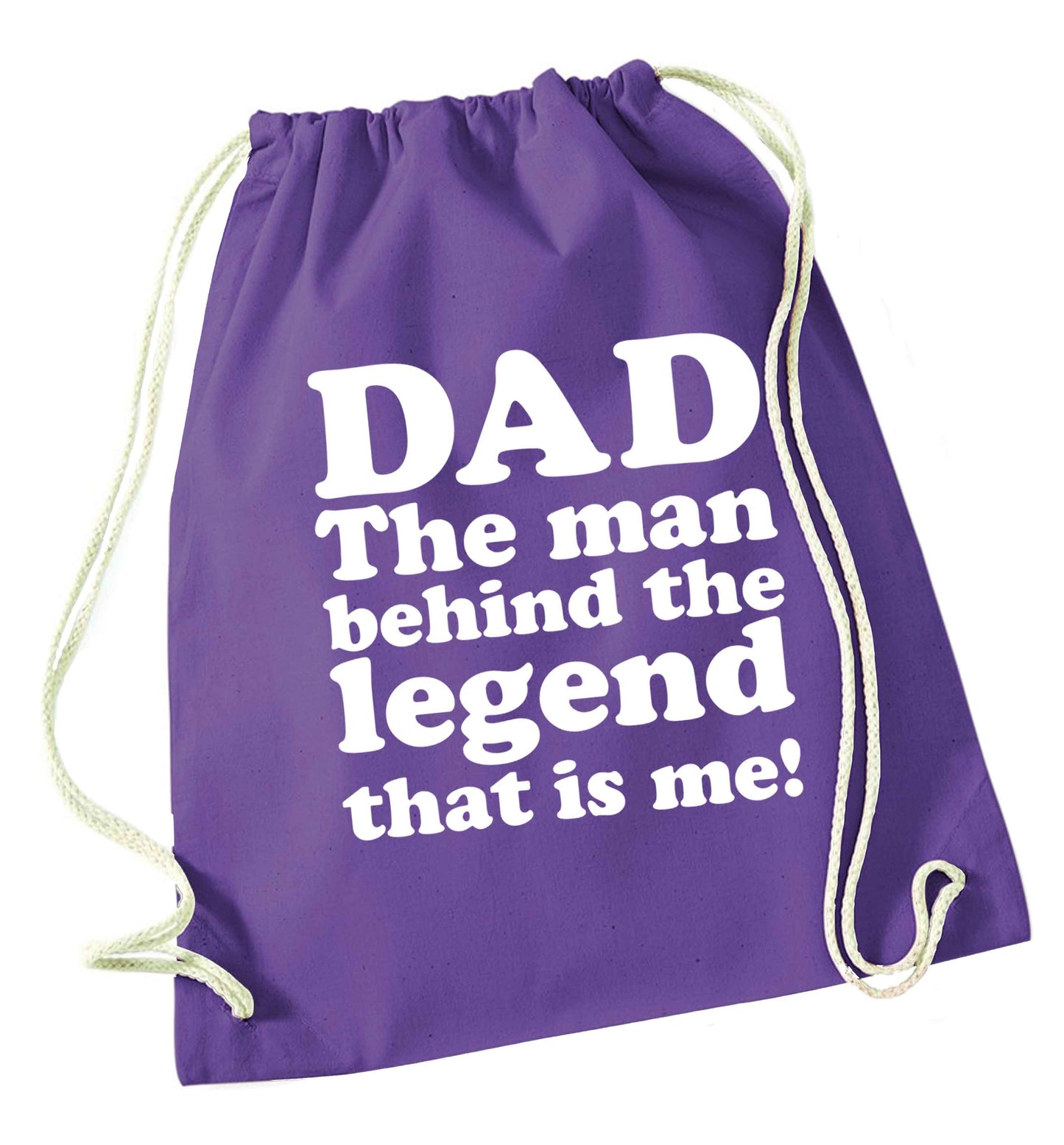 Dad the man behind the legend that is me purple drawstring bag
