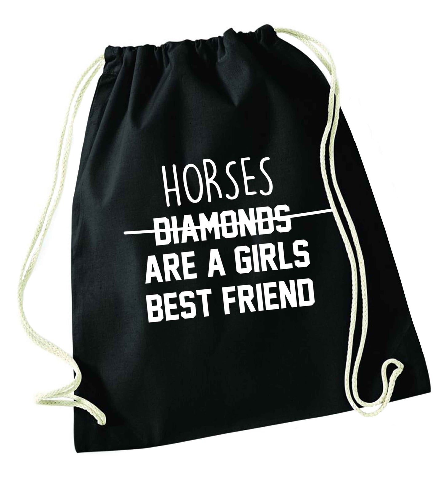 Horses are a girls best friend black drawstring bag