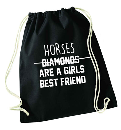 Horses are a girls best friend black drawstring bag