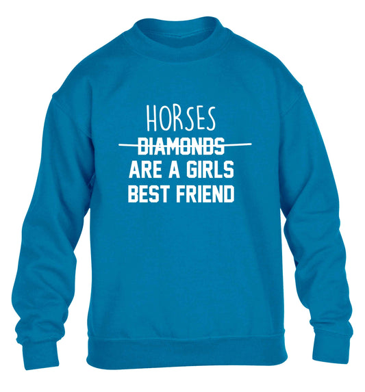 Horses are a girls best friend children's blue sweater 12-13 Years