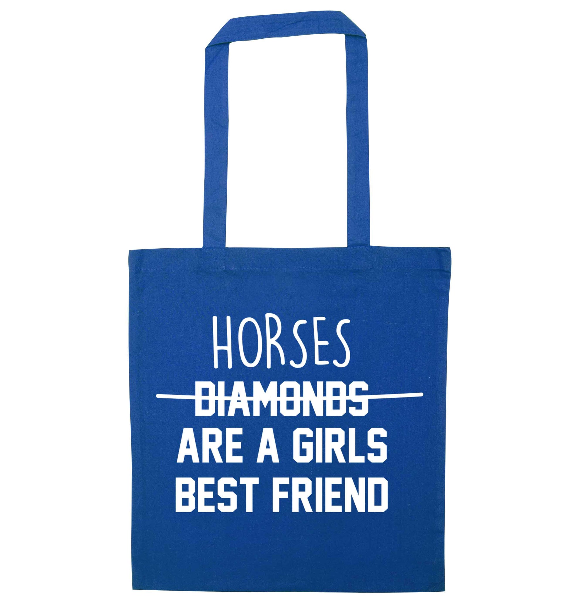Horses are a girls best friend blue tote bag