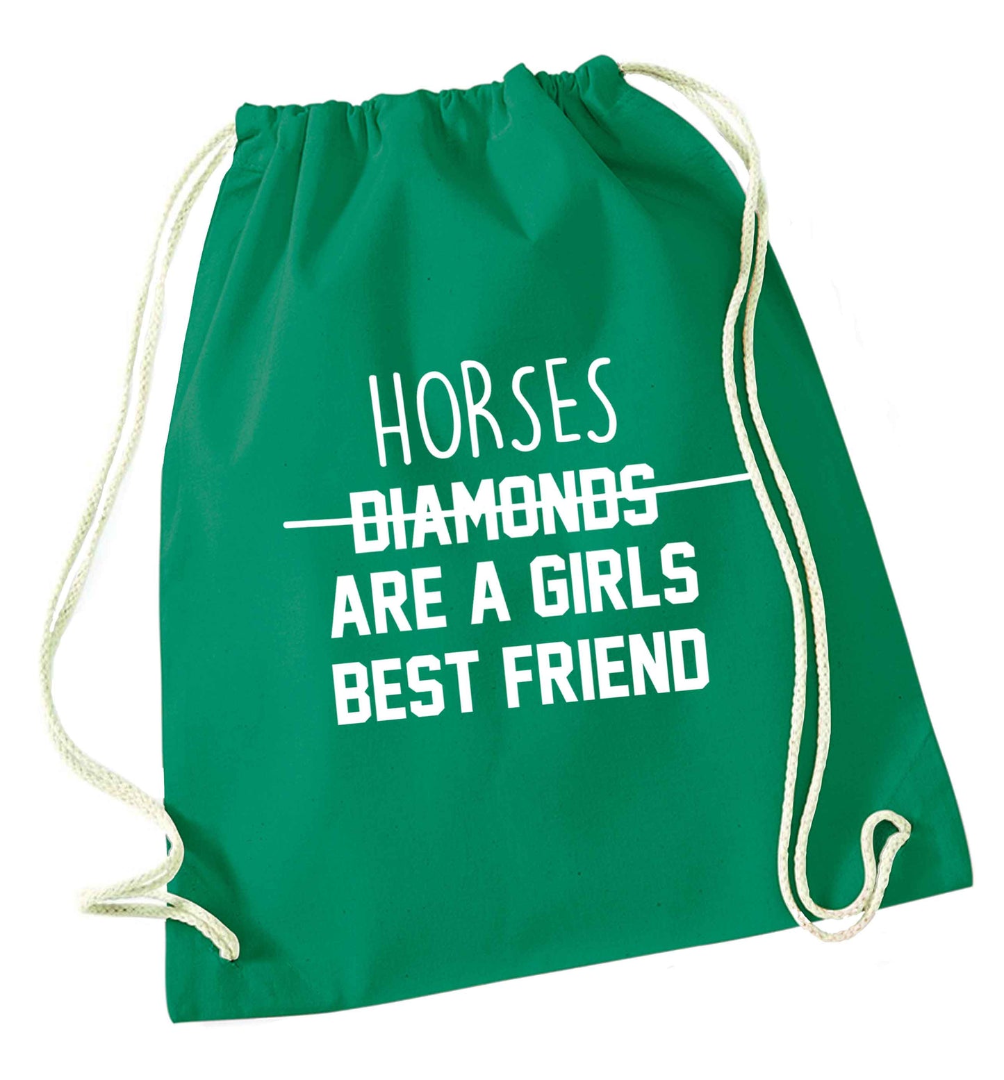 Horses are a girls best friend green drawstring bag