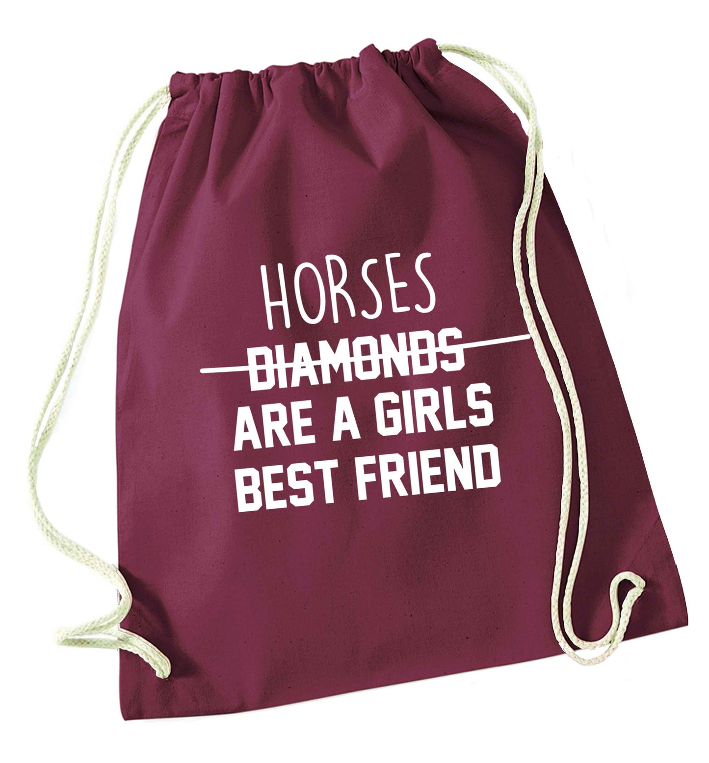 Horses are a girls best friend maroon drawstring bag