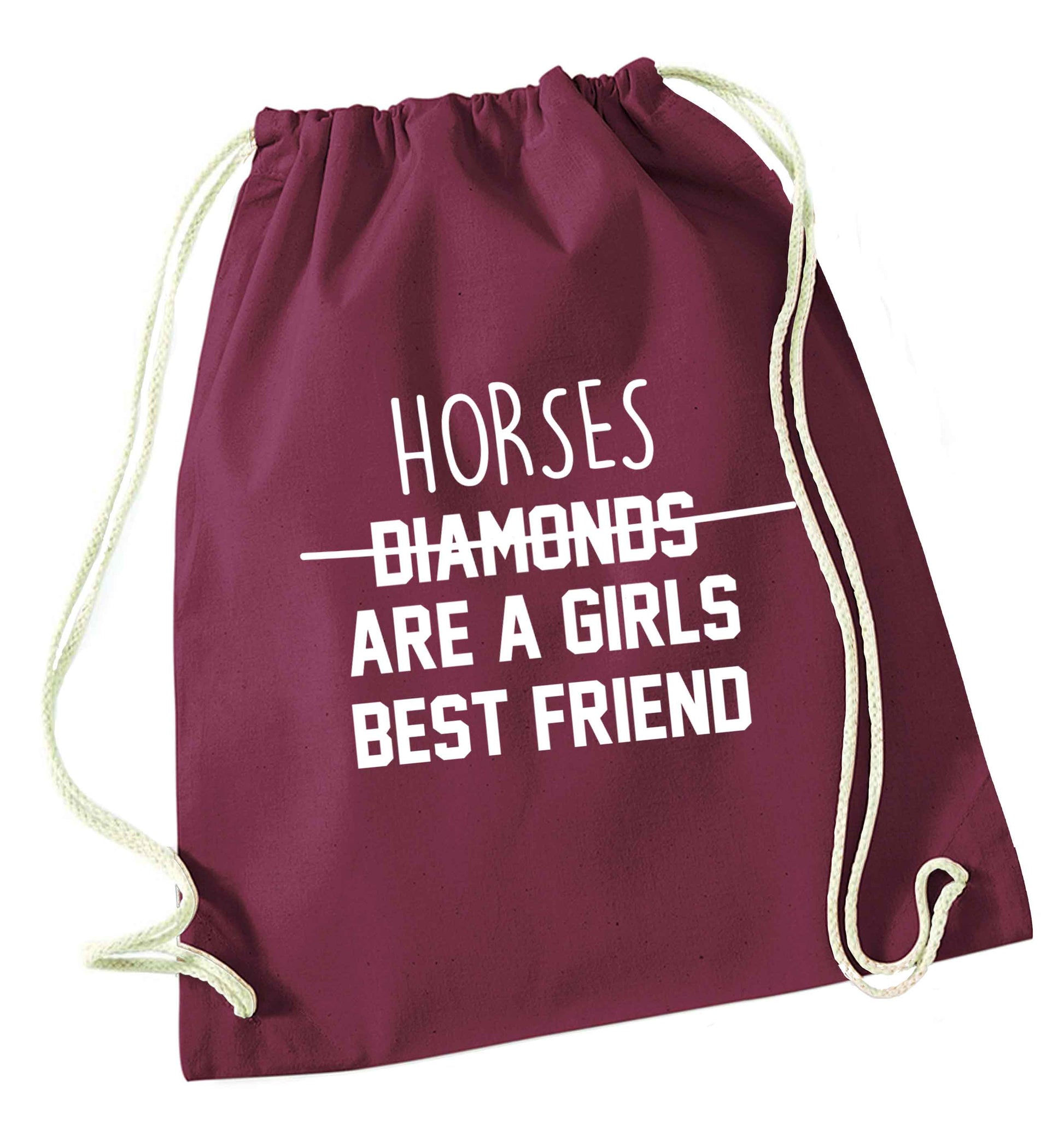 Horses are a girls best friend maroon drawstring bag