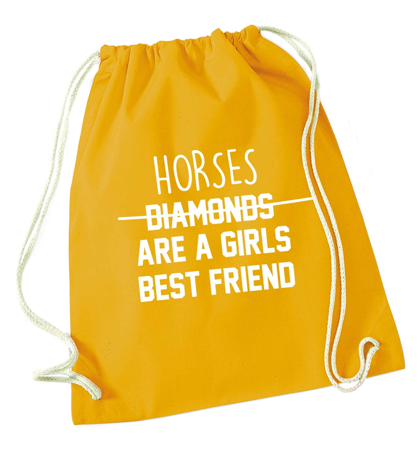 Horses are a girls best friend mustard drawstring bag