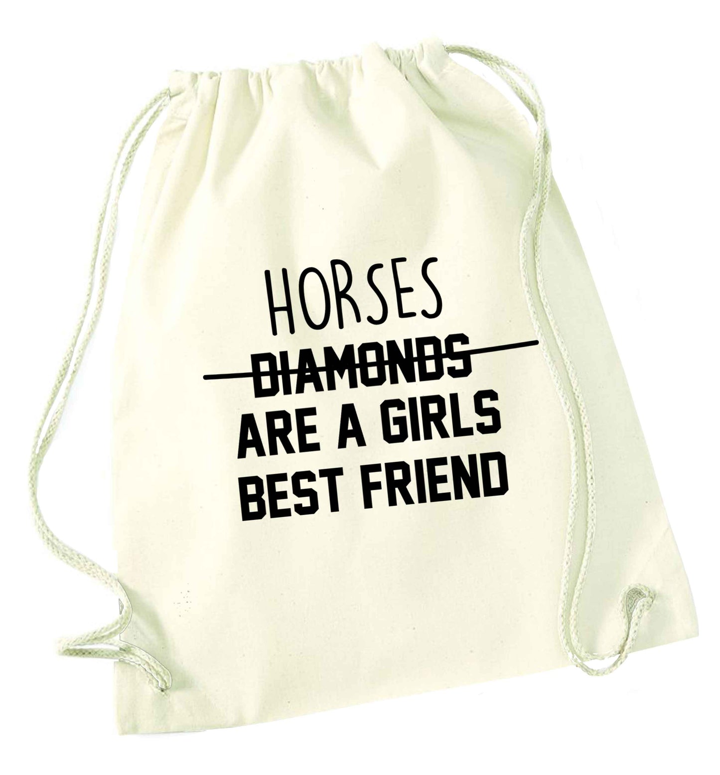 Horses are a girls best friend natural drawstring bag