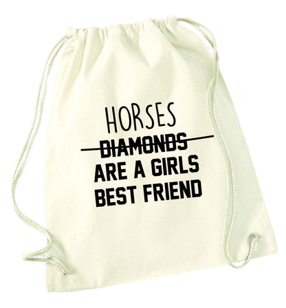 Horses are a girls best friend natural drawstring bag