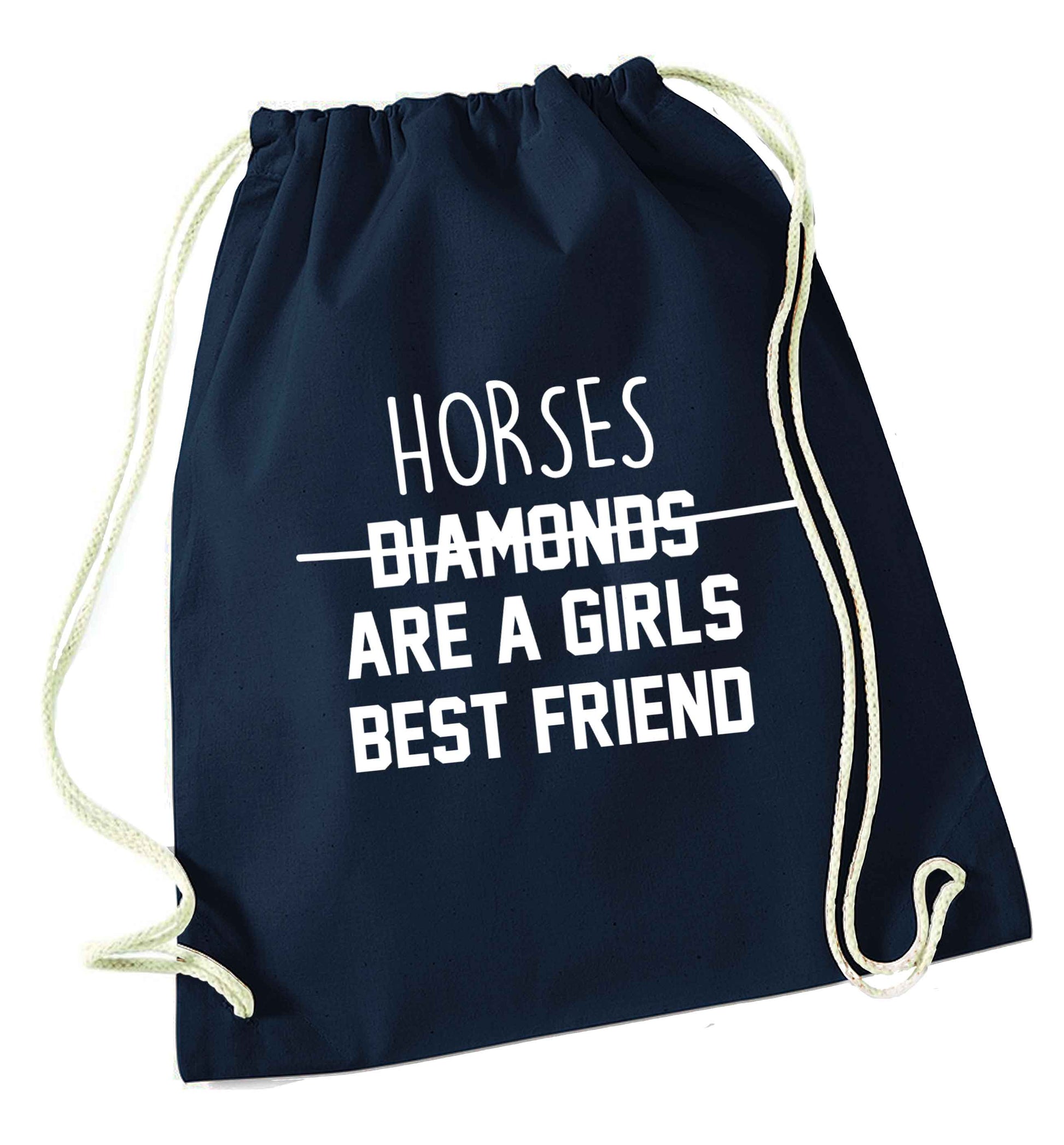 Horses are a girls best friend navy drawstring bag