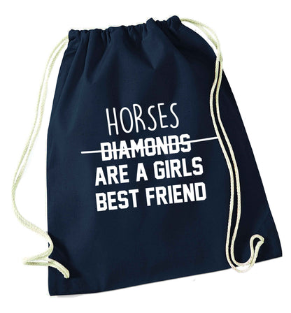 Horses are a girls best friend navy drawstring bag