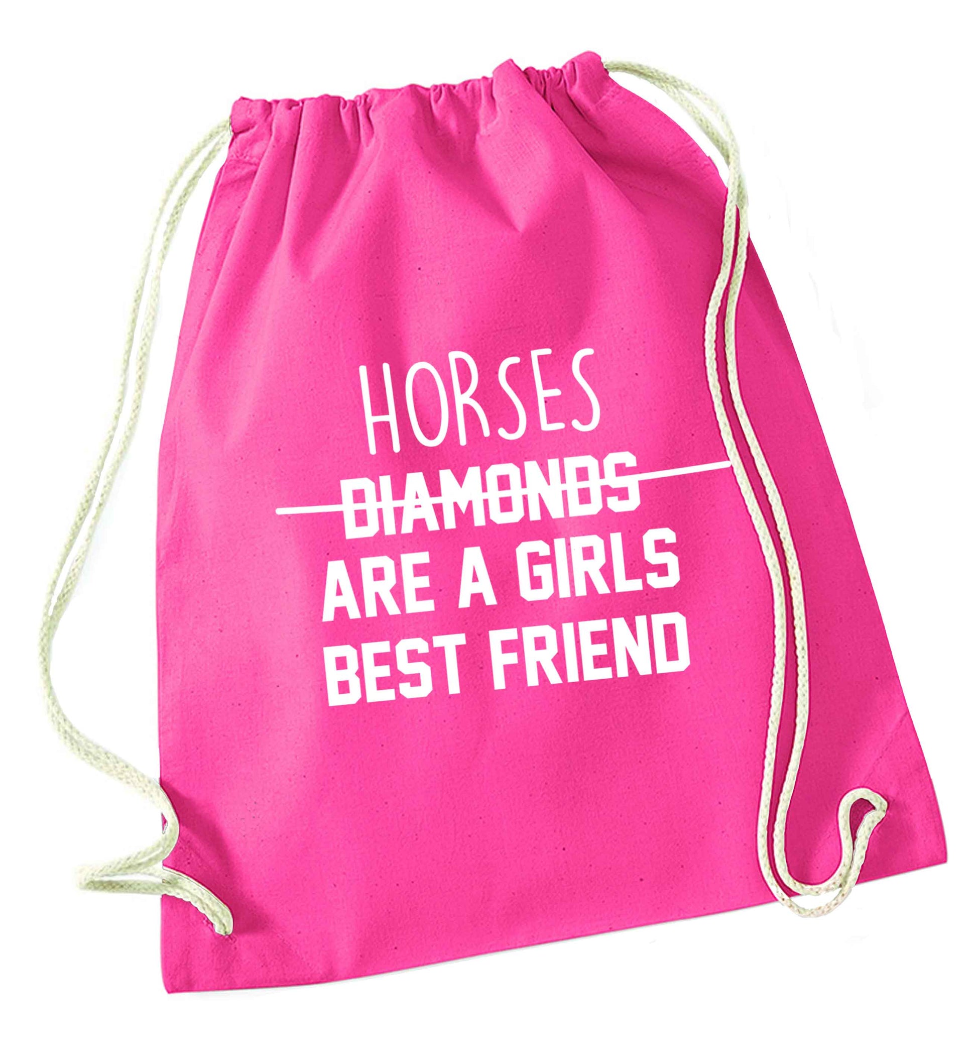 Horses are a girls best friend pink drawstring bag