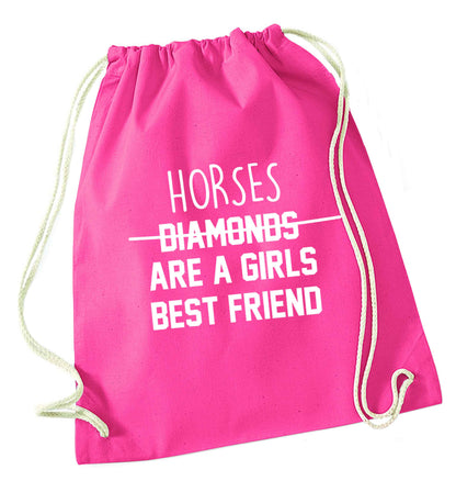 Horses are a girls best friend pink drawstring bag