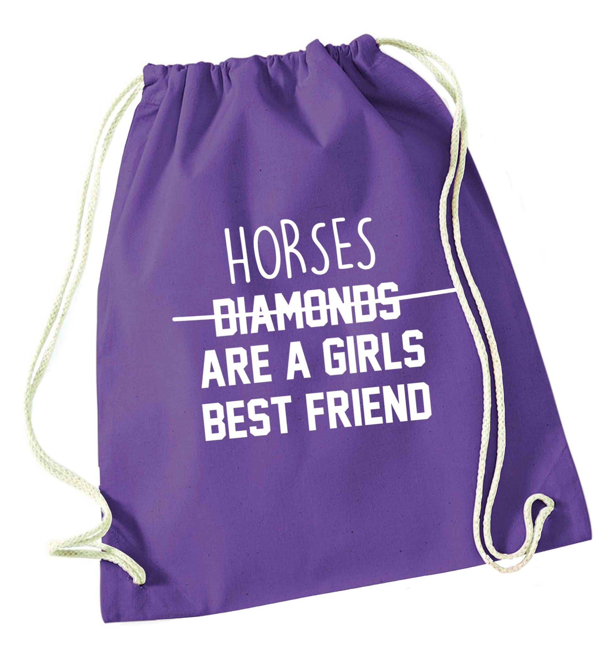 Horses are a girls best friend purple drawstring bag