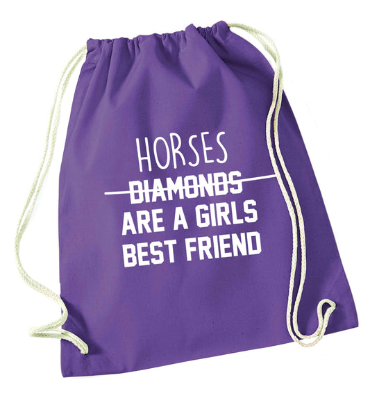 Horses are a girls best friend purple drawstring bag