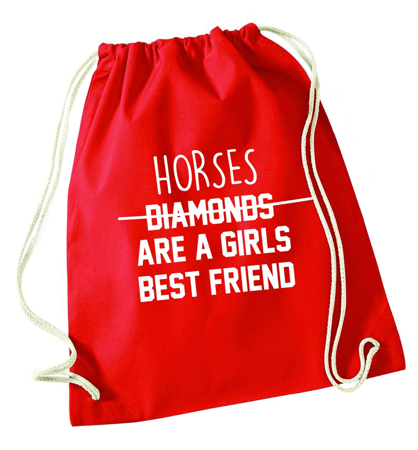 Horses are a girls best friend red drawstring bag 