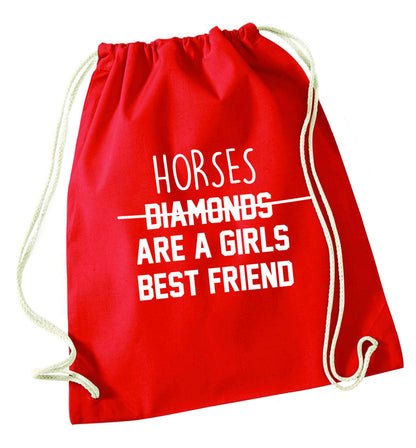 Horses are a girls best friend red drawstring bag 