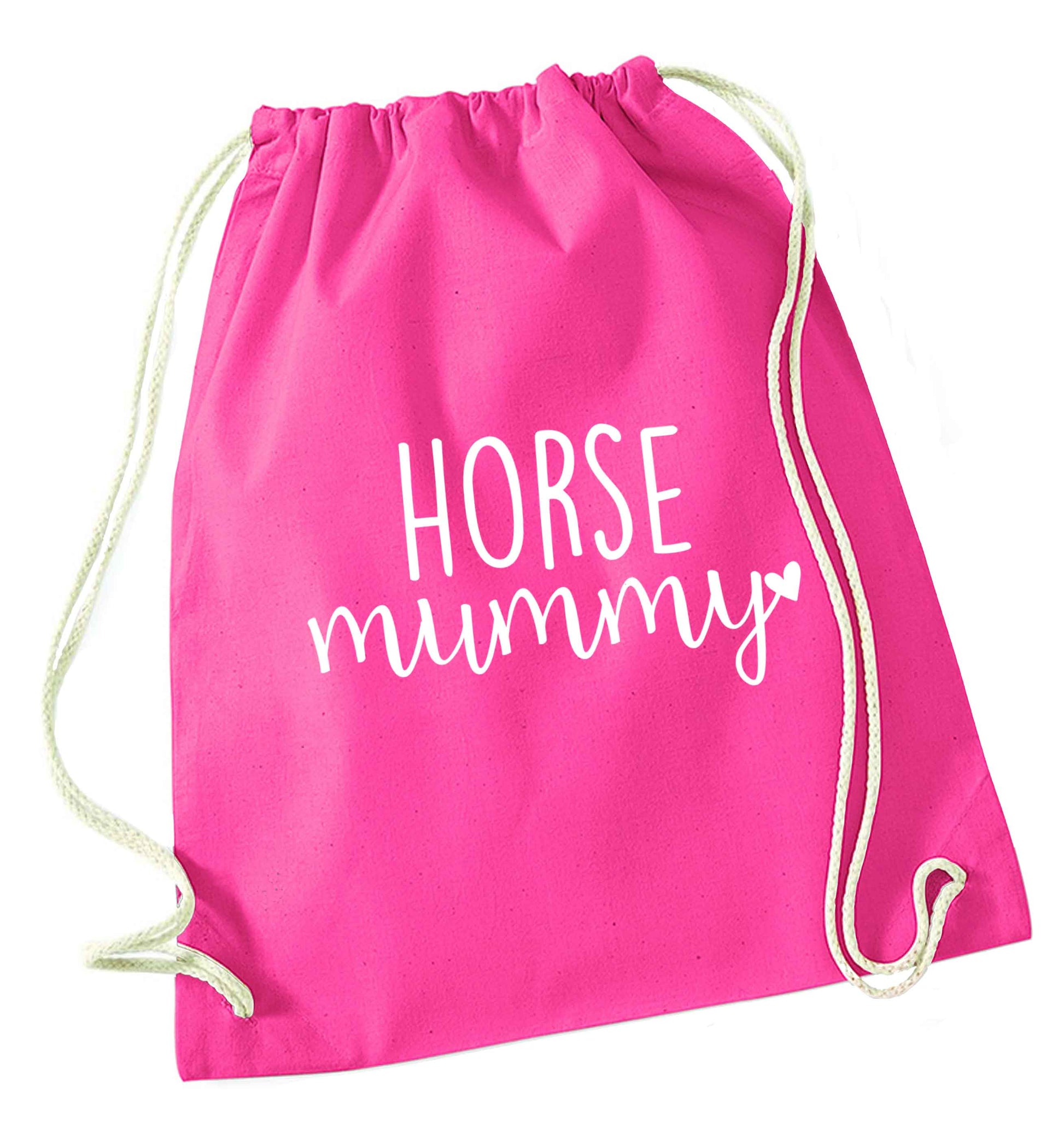 Horse mummy pink drawstring bag