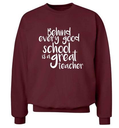 Behind every good school is a great teacher adult's unisex maroon sweater 2XL