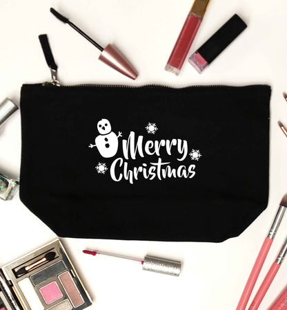 Merry Christmas - snowman black makeup bag