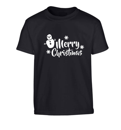 Merry Christmas - snowman Children's black Tshirt 12-13 Years