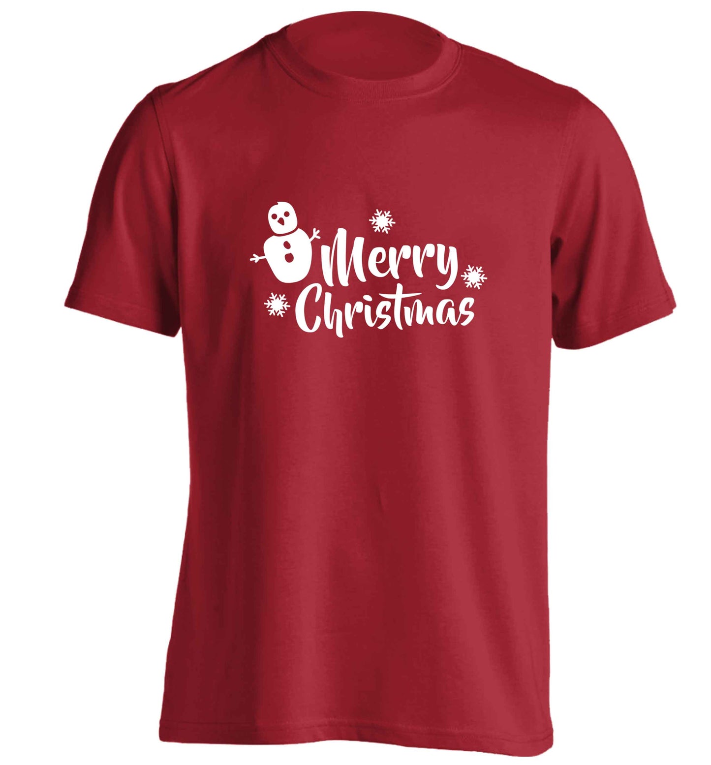 Merry Christmas - snowman adults unisex red Tshirt 2XL
